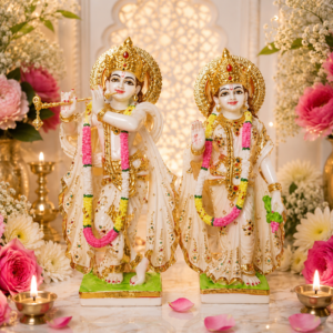 Jugal Jodi Radha & Krishna Idol Showpiece for Home Decor (Golden Foil Work) Marble - 15 Inch