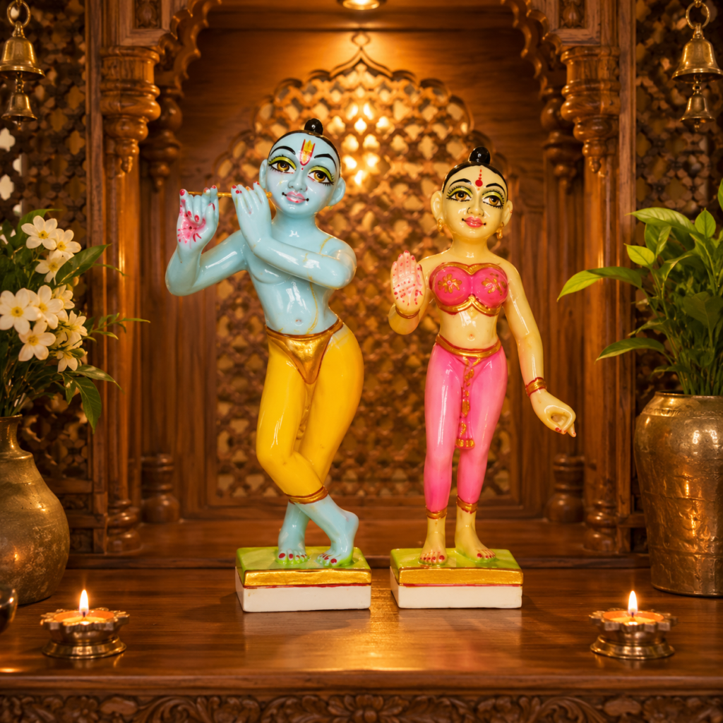 Jugal Jodi Radha & Krishna Idol Showpiece for Home Decor (Multicolor) Marble - 9 Inch