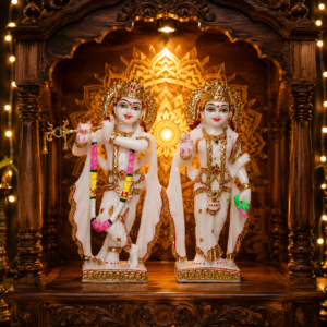 Radha & Krishna Idol Showpiece for Home Decor (White) Marble - 8 Inch