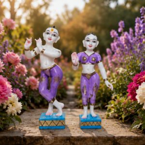 Jugal Jodi Radha & Krishna Idol Showpiece for Home Decor (Purple) Golden Foil | Marble - 18 Inch