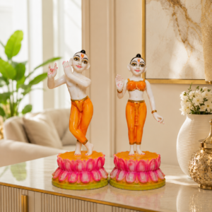 Lotus Jugal Jodi Radha & Krishna Idol Showpiece for Home Decor (Orange) Marble - 10 Inch