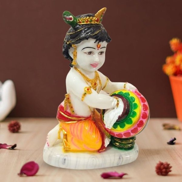 Bal Krishna Makhan Chor idol showpiece for home decor (Marble) – 15 inch