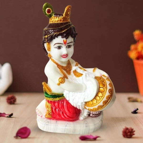Bal Krishna Makhan Chor idol showpiece for home decor (Marble) – 12 inch