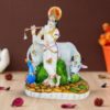 Lord Krishna Marble Divine Idol With Golden Foil Work - 18 Inch