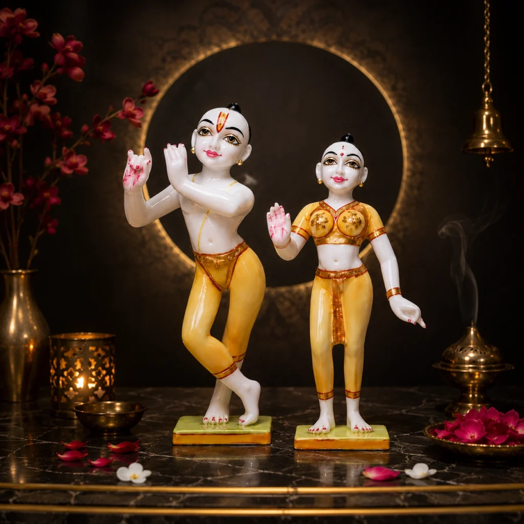Jugal Jodi Radha & Krishna Idol Showpiece for Home Decor (Yellow) Marble - 9 Inch