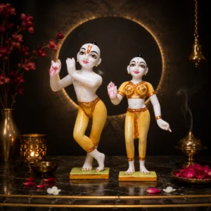 Jugal Jodi Radha & Krishna Idol Showpiece for Home Decor (Yellow) Marble - 9 Inch