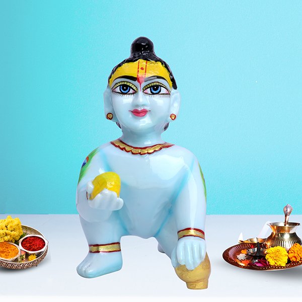 Laddu Gopal Krishna Idol Showpiece for Home Decor (Blue) Marble - 6 Inch