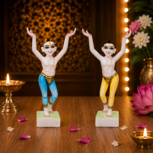 Gaura NItai Idol Showpiece for Home Decor (Yellow & Blue) Marble - 12 Inch