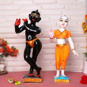 Jugal Jodi Radha & Krishna Idol Showpiece for Home Decor (Black & Orange) Marble - 18 Inch