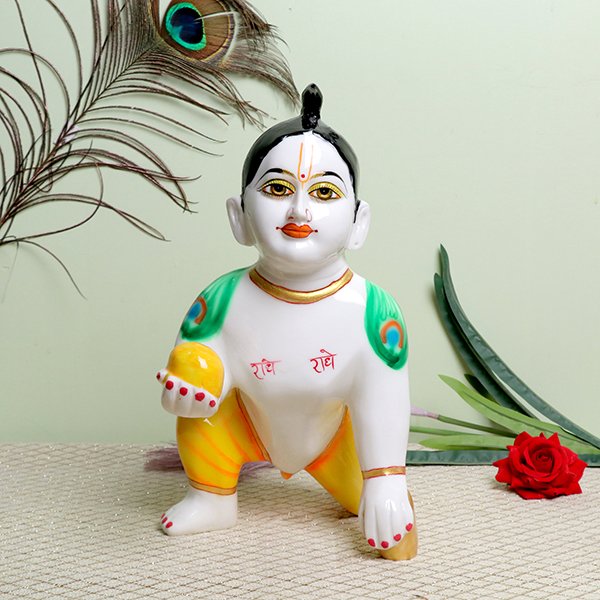 Laddu Gopal Krishna Idol (Yellow & Green) Marble - 13  Inch
