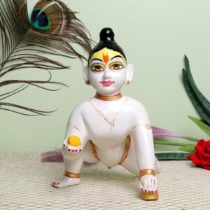 Laddu Gopal Krishna Idol Showpiece for Home Decor (White) Marble - 9 Inch