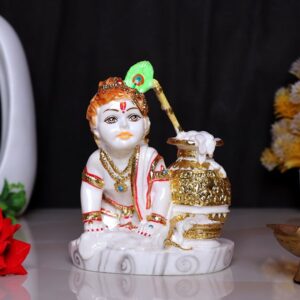 Makhan Chor Idol Showpiece for Home Decor (Golden Foil) Marble – 6 Inch