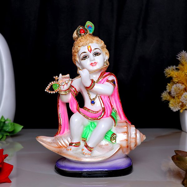 Bal Krishna Idol Showpiece for Home Decor (Golden Foil) Marble – 8 Inch