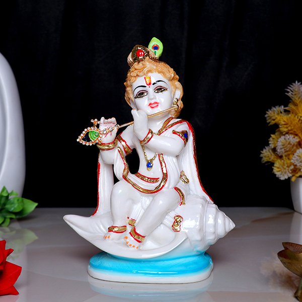 Bal Krishna Idol Showpiece for Home Decor (Golden Foil) Marble – 8 Inch