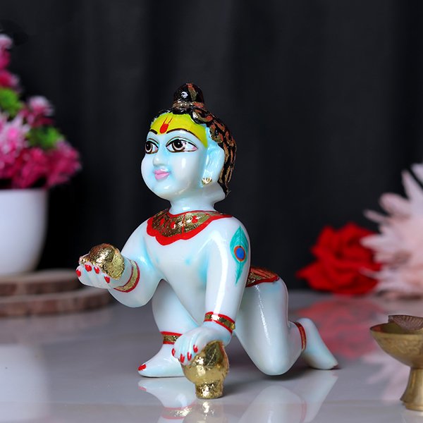 Laddu Gopal Krishna Idol (Blue) Marble - 6 Inch