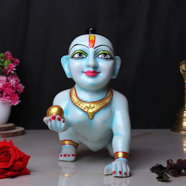Laddu Gopal Krishna Idol (Blue) Marble - 8 Inch