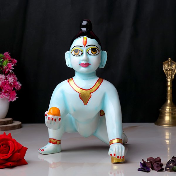 Laddu Gopal Krishna Idol (Blue) Marble - 9 Inch
