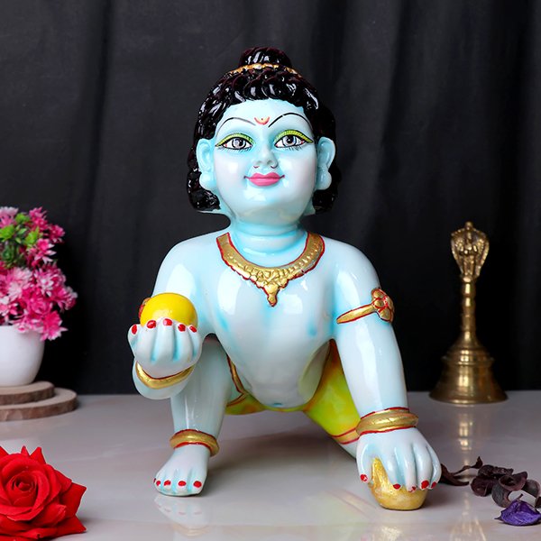 Laddu Gopal Krishna Idol (Blue) Marble - 12 Inch