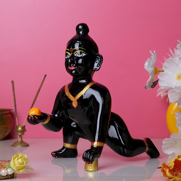 Laddu Gopal Krishna Idol (Black) Marble - 9 Inch