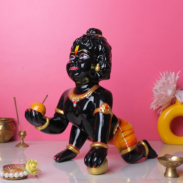 Laddu Gopal Krishna Idol (Black) Marble - 12 Inch