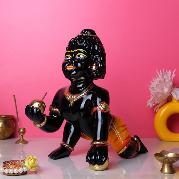 Laddu Gopal Krishna Idol (Black) Marble - 12 Inch