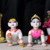 Laddu Gopal with Radha Rani Idol Showpiece for Home Decor (Multicolor) Marble - 6 Inch