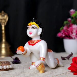 Laddu Gopal Krishna Idol Showpiece for Home Decor (White) Marble - 6 Inch
