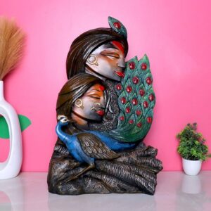 Antique Radha-Krishna with Peacock Showpiece for Home Decor (Polyresin) - 20 Inch