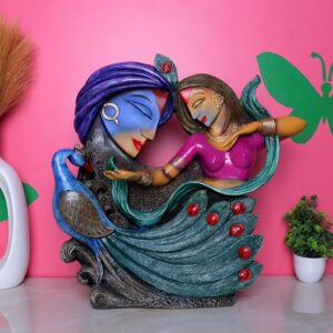 Antique Radha & Krishna with Peacock Showpiece for Home Decor (Polyresin) - 17 Inch