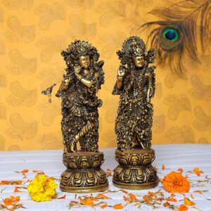 Antique Radha-Krishna for Home Decor (Golden) Polyresin – 9 Inch