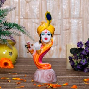 Flute Krishna Idol Showpiece for Home Decor (Multicolor) Marble – 7 Inch