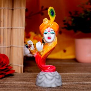 Krishna Idol Showpiece for Home Decor (Orange & Red) Marble – 7 Inch