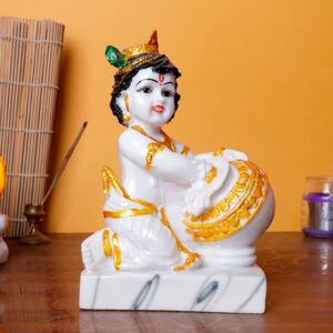 Bal Gopal Krishna with Butter Pot Idol | Polyresin Decorative Showpiece | 12 cm (L) x 8 cm (D) x 19 cm (H)
