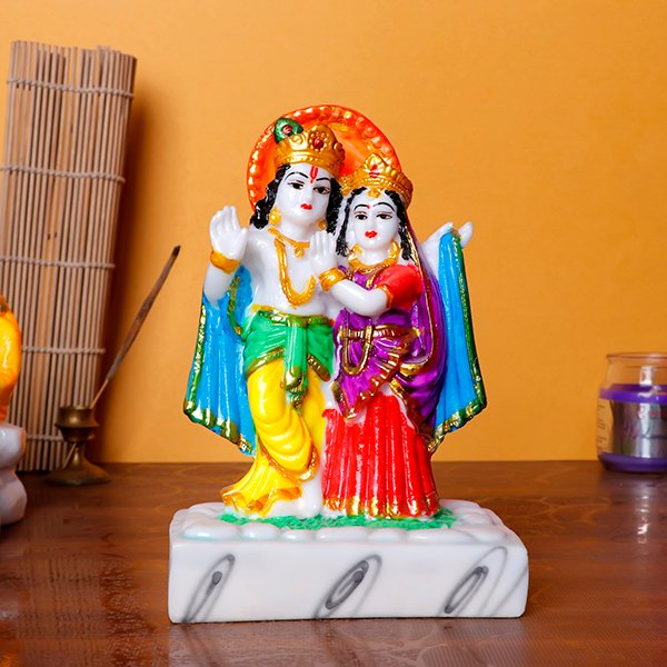 Radha Krishna Idol | Polyresin Decorative Showpiece | 12 cm (L) x 7 cm (D) x 18 cm (H)